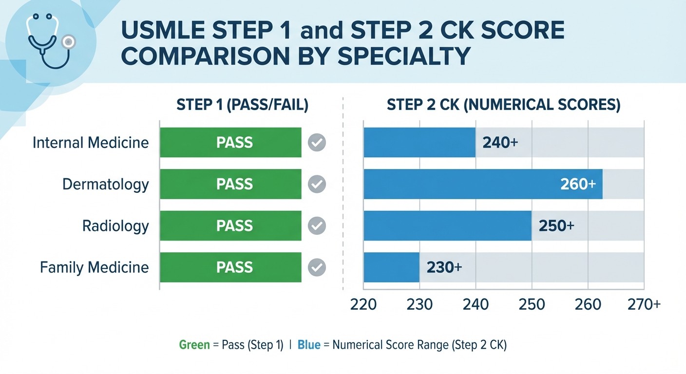 Step 2 CK scores by medical specialty for residency match