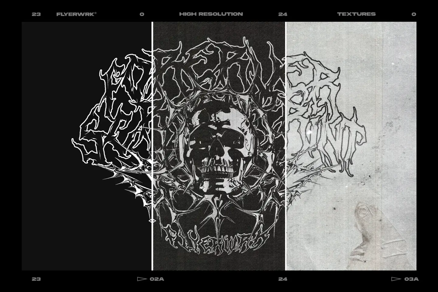 Raw Scan Archive textures applied to a skull graphic showing positive and negative scanned overlay effects