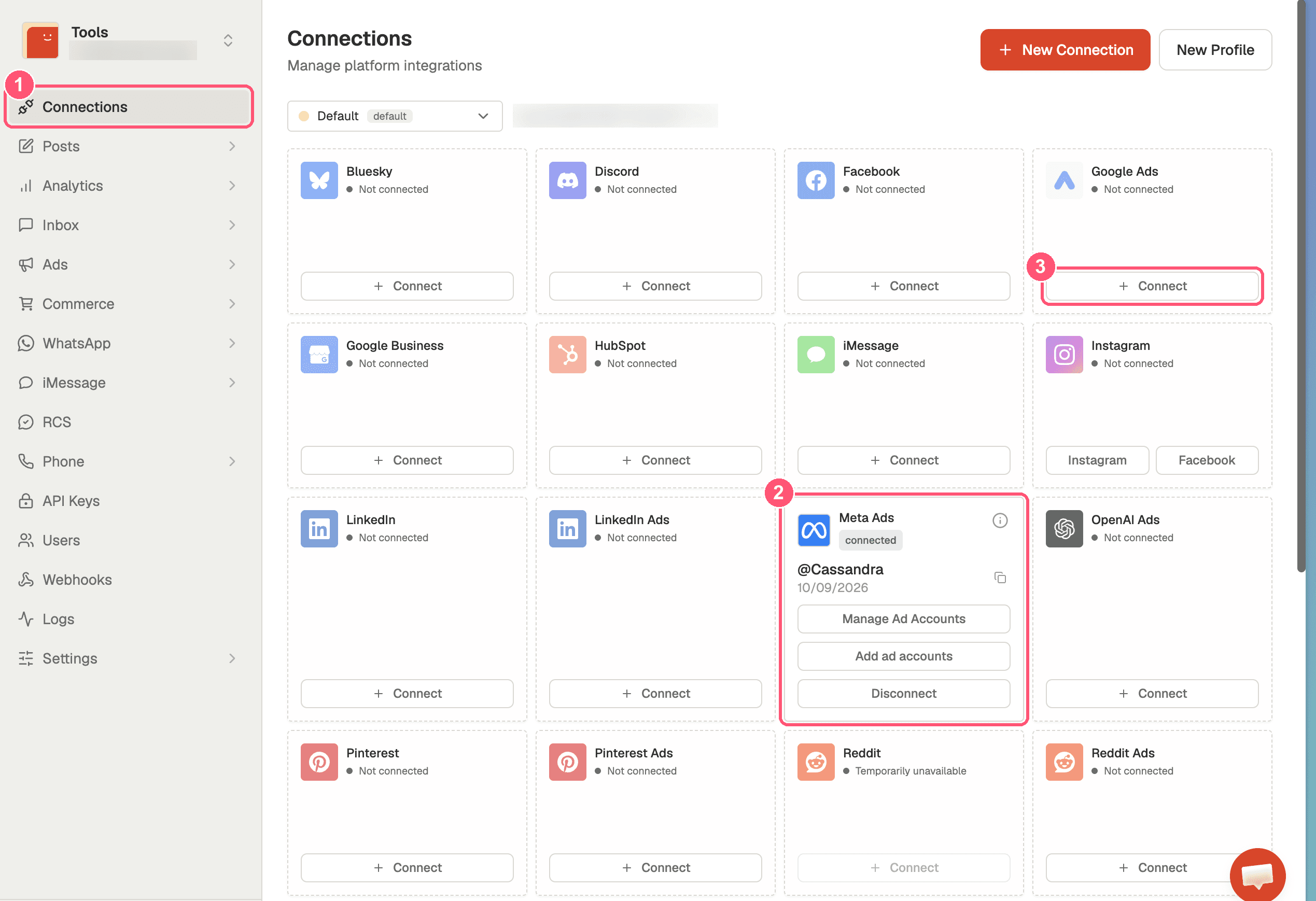 Zernio Connections: connect Google Ads