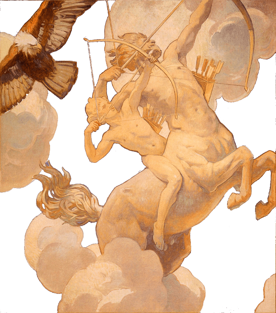 Painting of Chiron teaching young Hercules