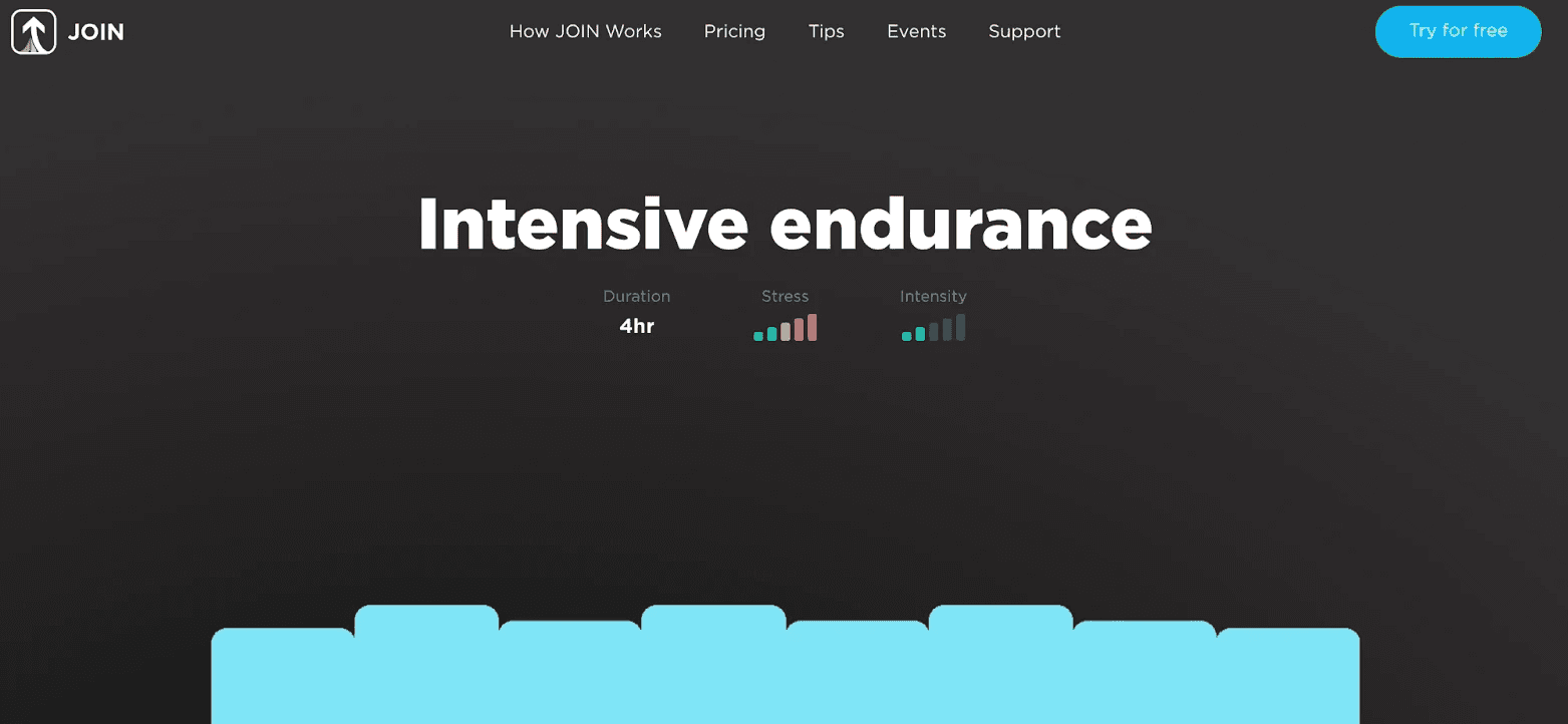 Screen image of 4 hour Internsive Endurance Workout