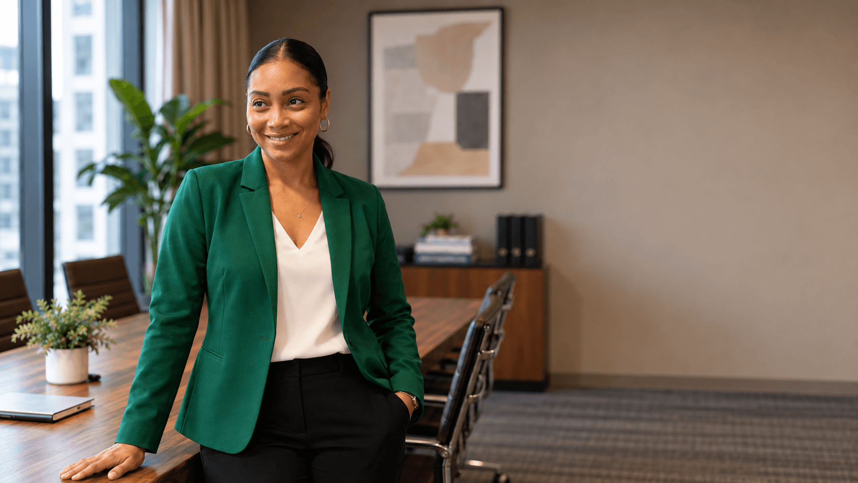 Jasmine Young, founder of Intentional Thrivers, standing in a conference room