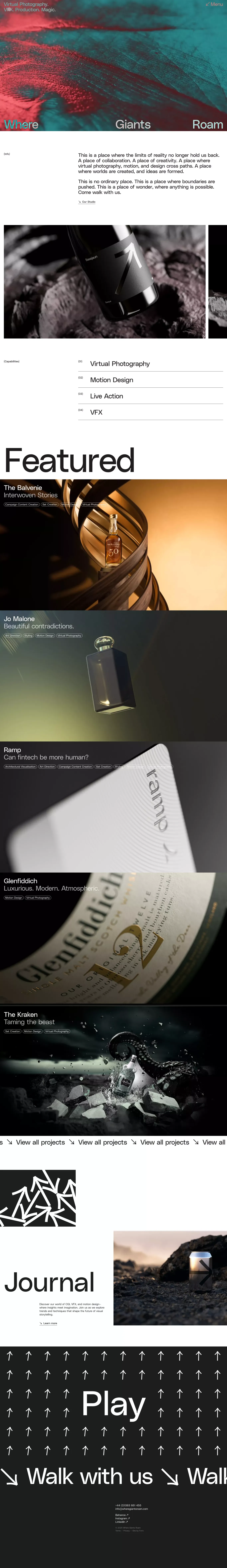 CGI and Creative Agency portfolio page screenshot showcasing Design and Photography design
