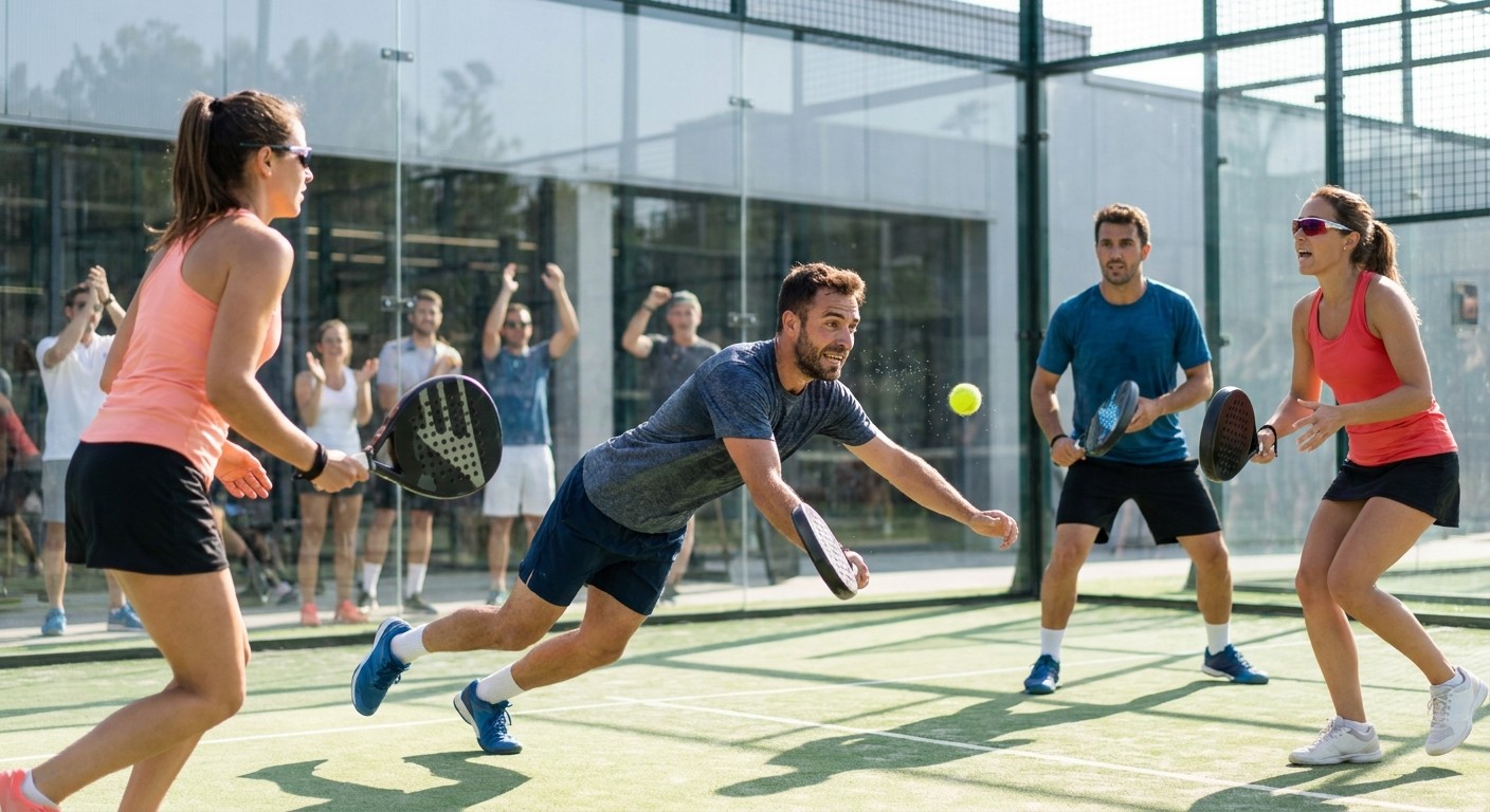 Padel players greeting each other on a court