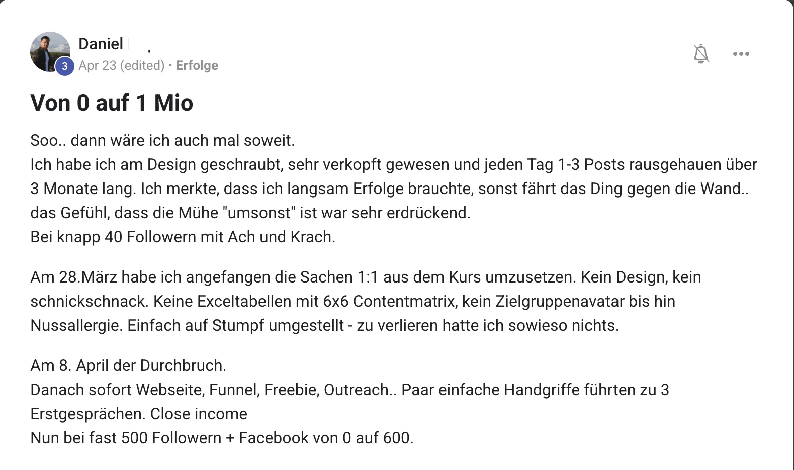 Erfolgsbericht KI Creator Akademie: Daniel wächst auf fast 500 Follower und gewinnt erste Kunden
