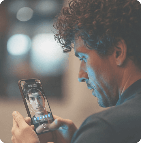 young man conducting an rPPG scan using Vitals AI