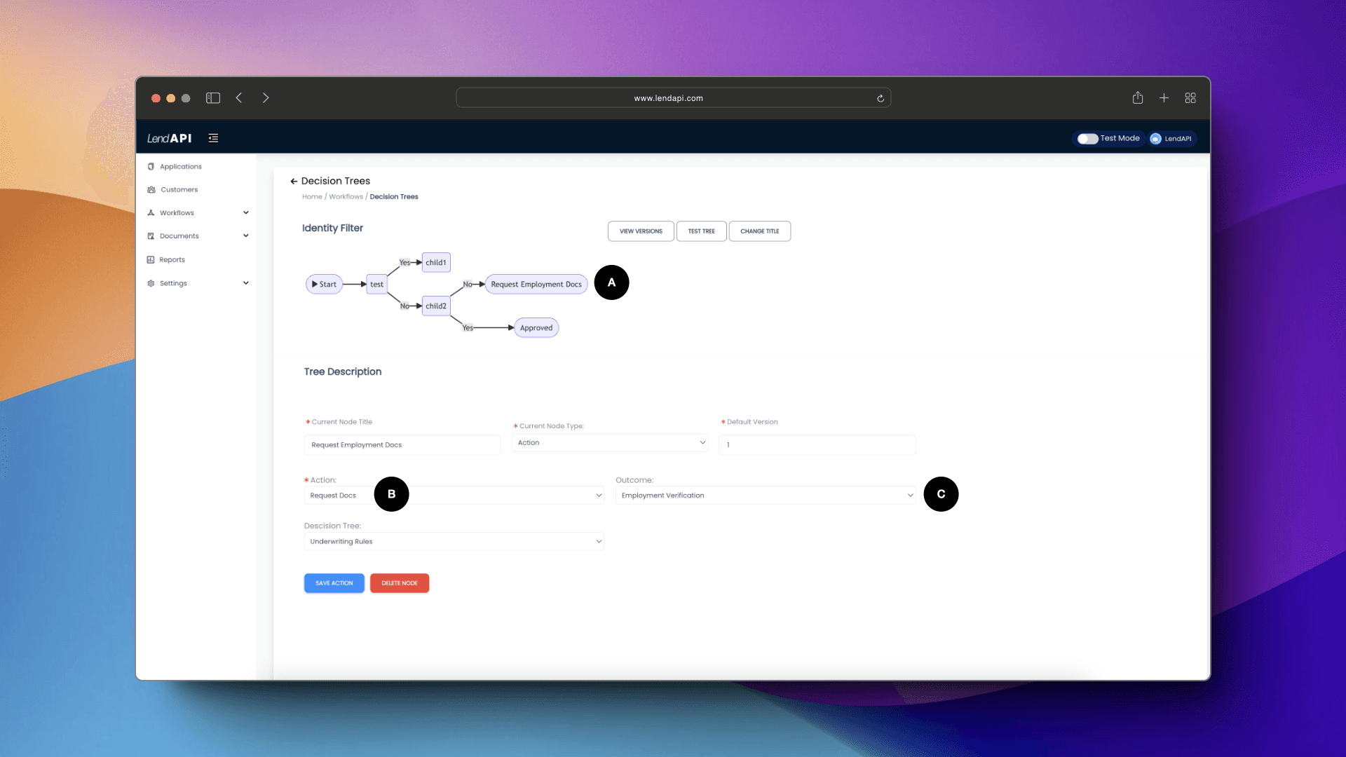 LendAPI Linking Doc Upload Template to the End Node of a decision tree