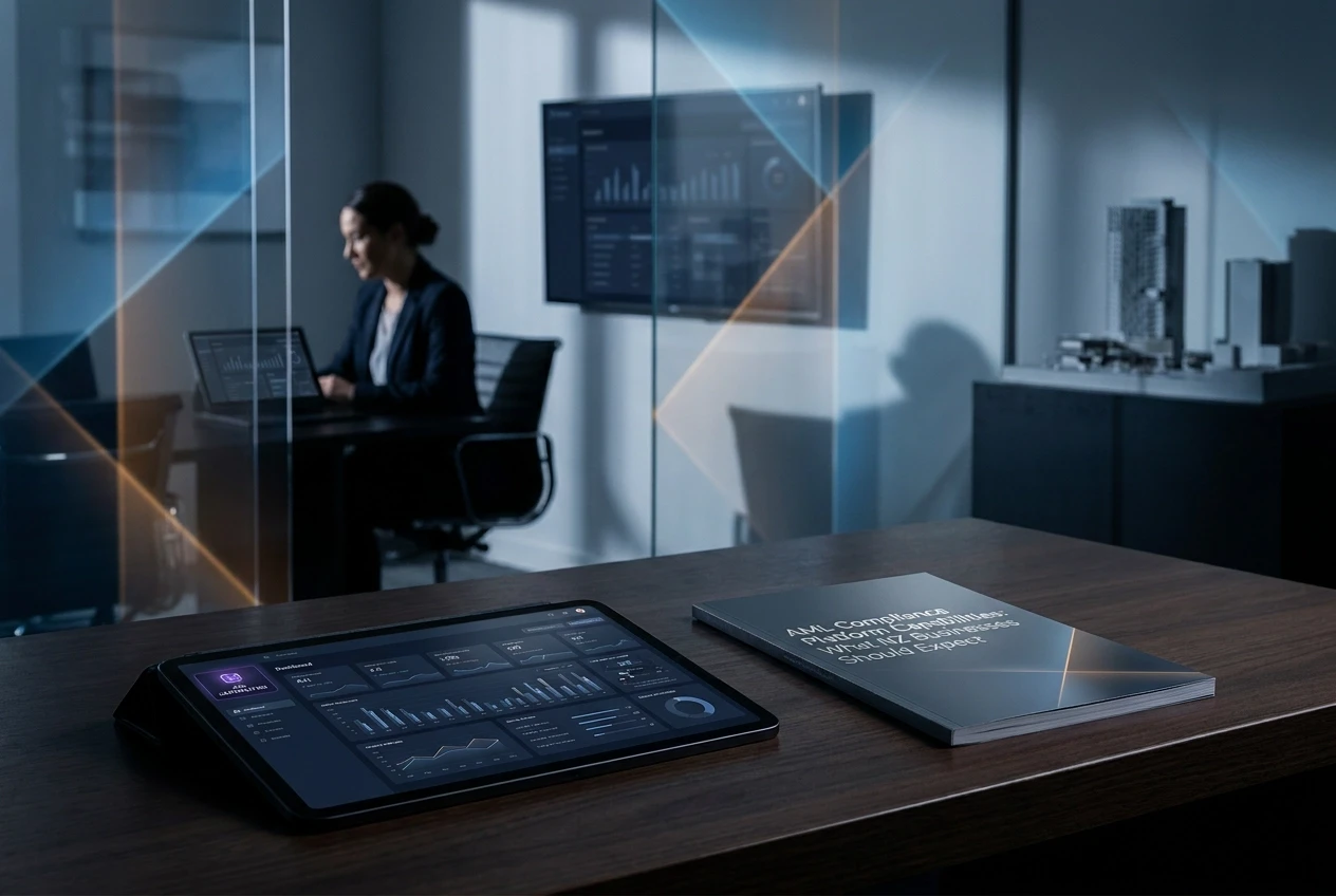 Professional header image for list-based article: AML Compliance Platform Capabilities: What NZ Businesses ...