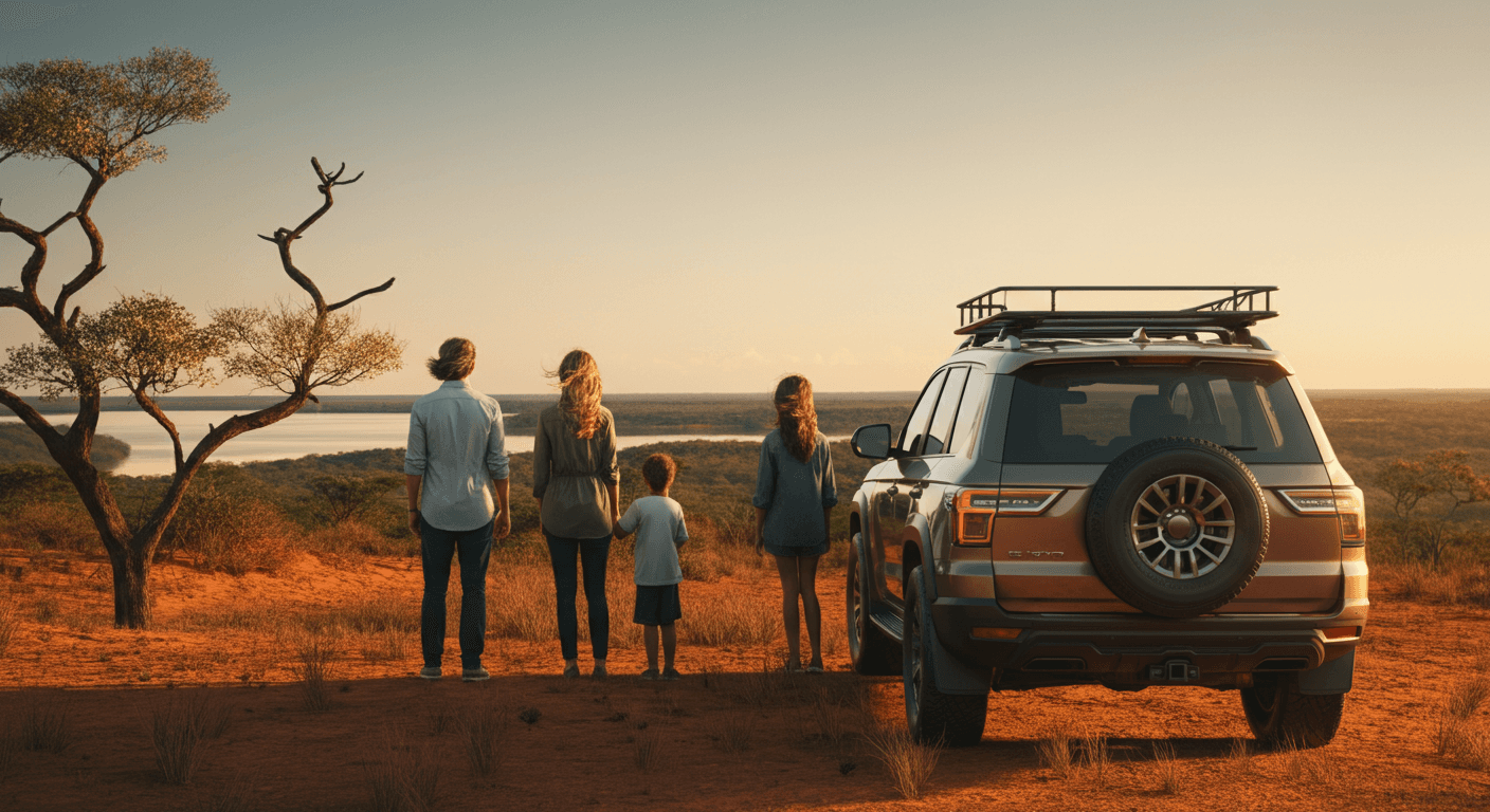 Couple starting a road trip with a rental car