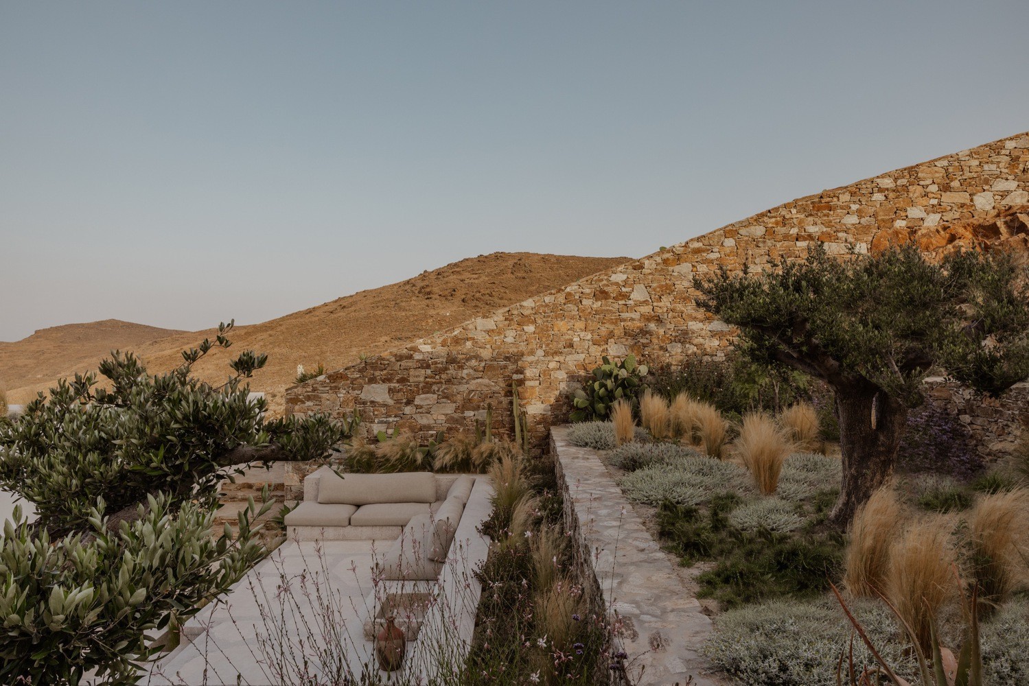 sunset in a rocky hillside villa