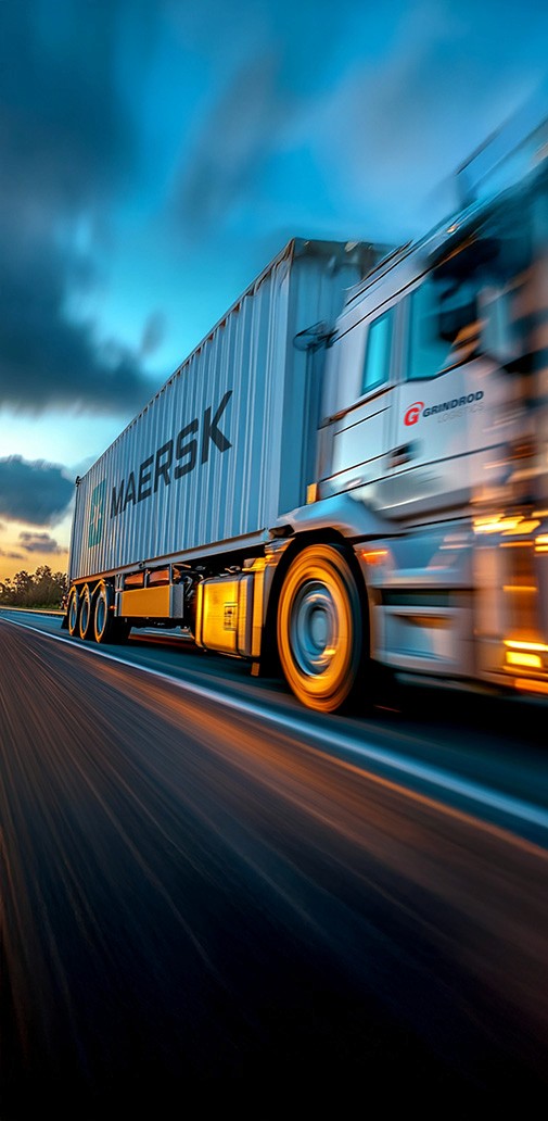 grindrod logistics truck carrying maersk container on the highway