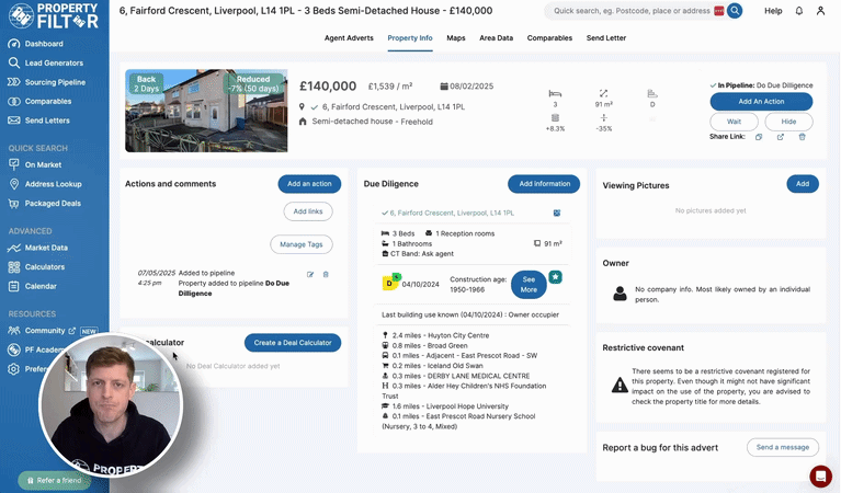 Property Filter deal calculator for property investment analysis