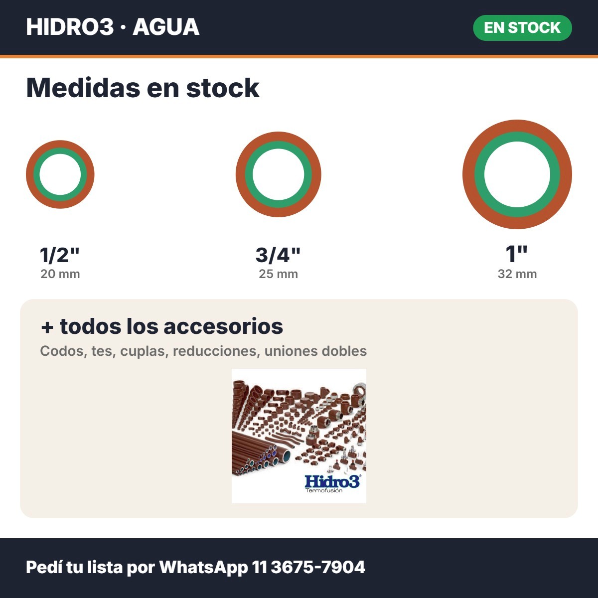Medidas en stock y accesorios de Caño Hidro3 1/2"