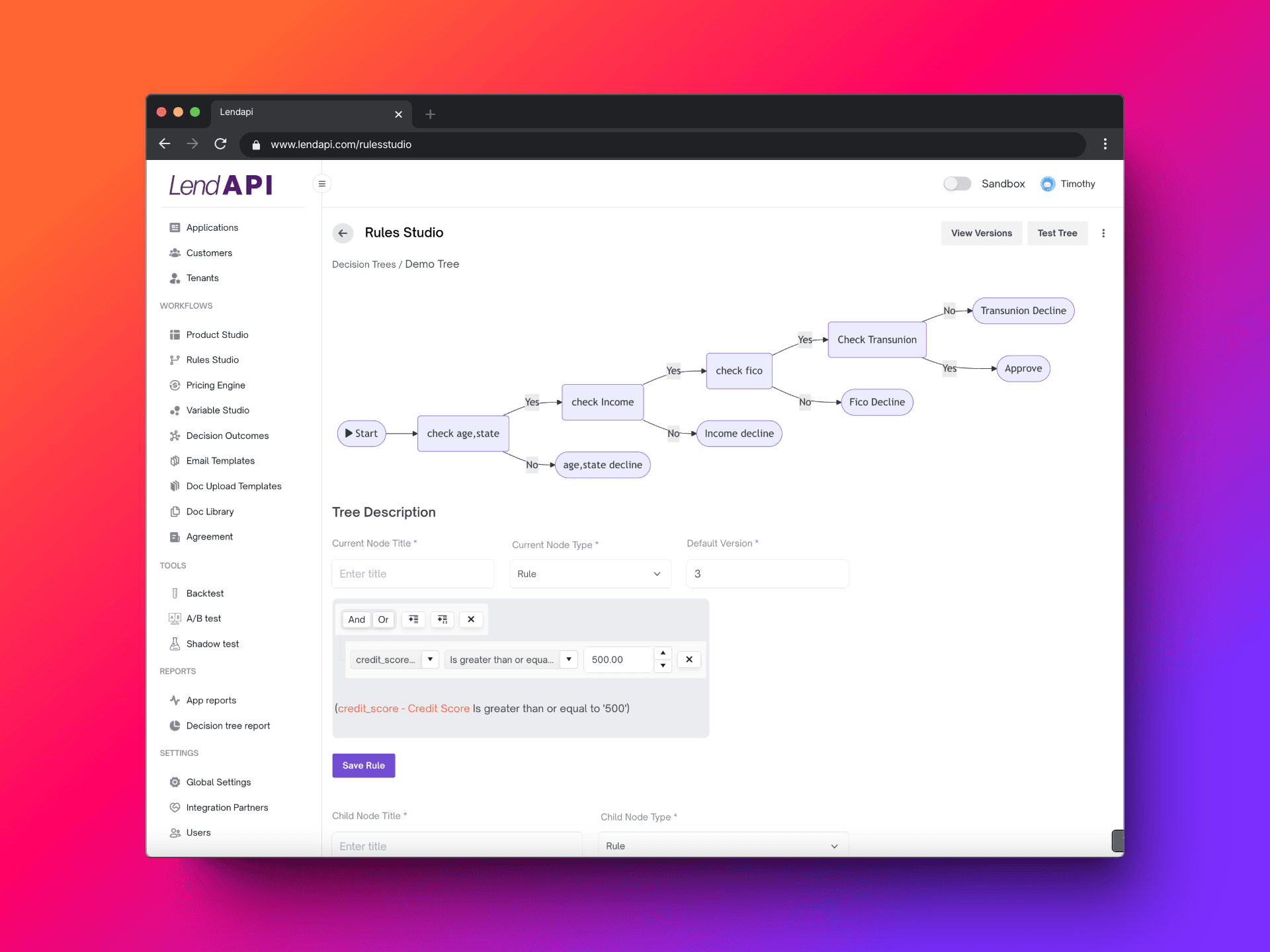 LendAPI Rules Studio