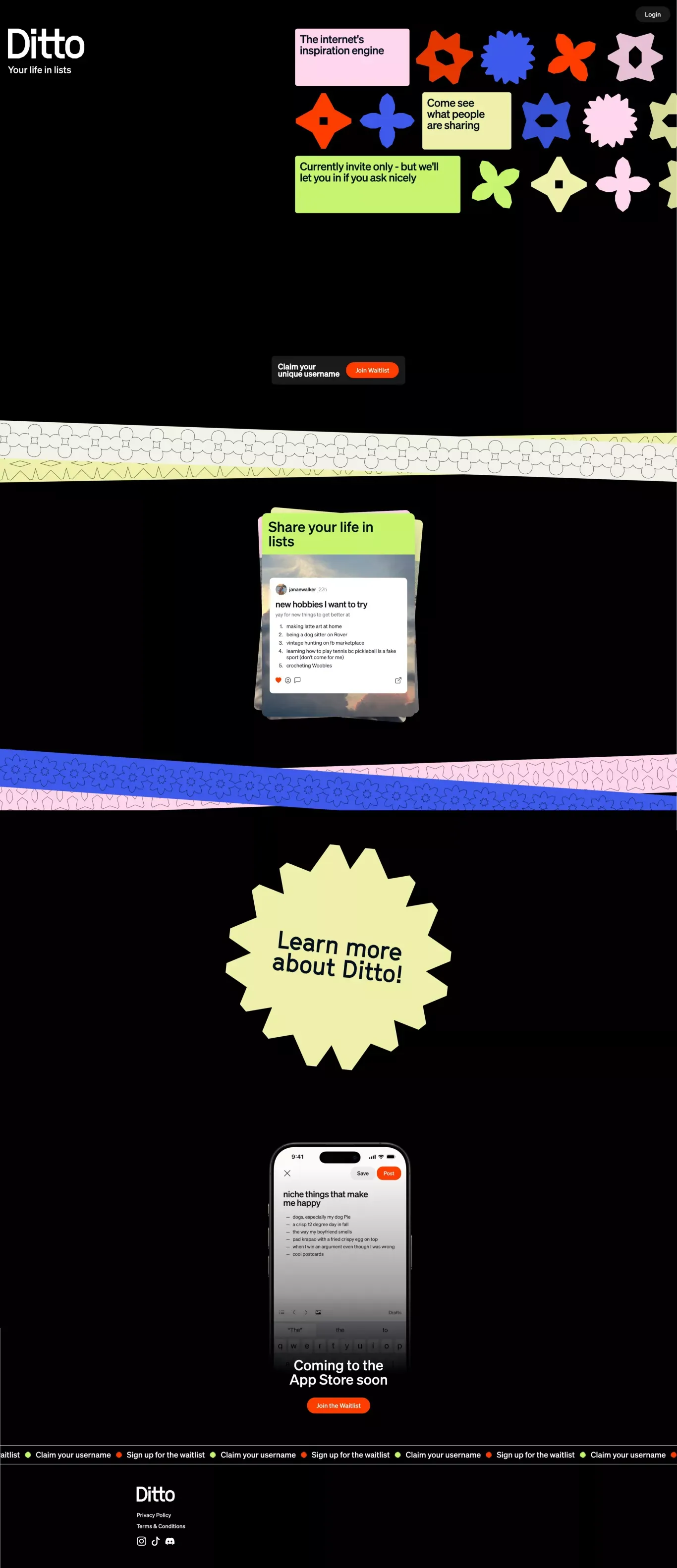 Ditto landing page screenshot showcasing Tech design