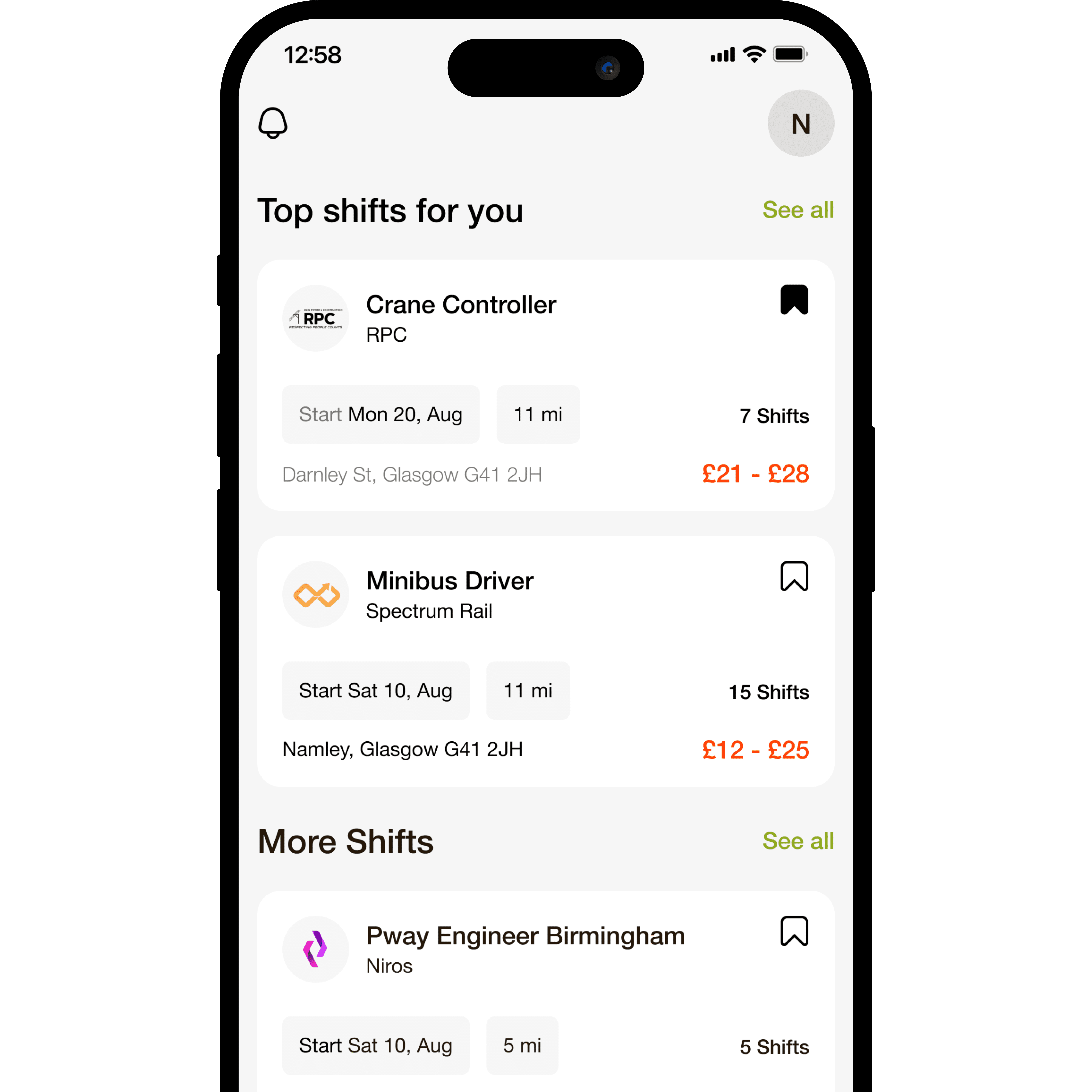 mobile app where a reciept is sorted