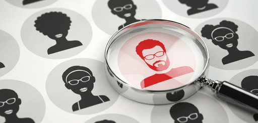 Magnifying glass highlighting a red profile icon, representing identity verification and fraud detection by Profiled Nigeria.