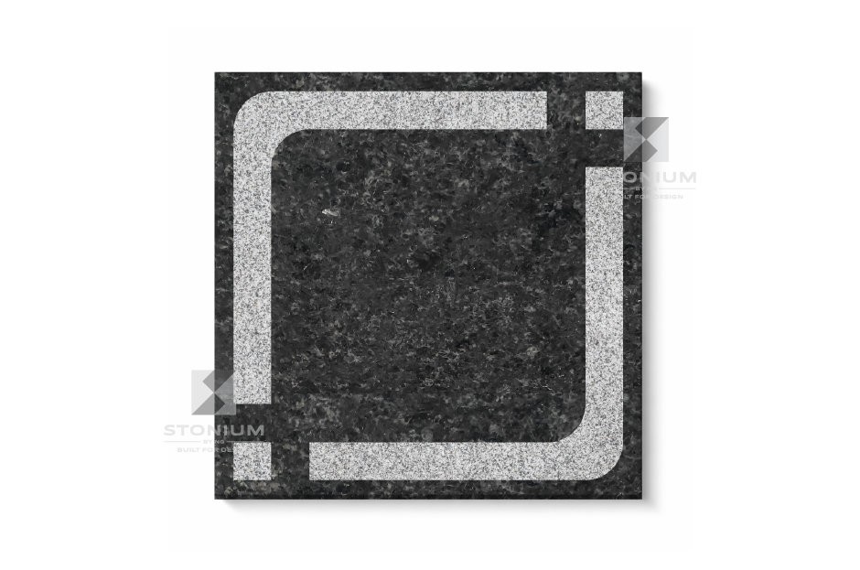 Regal stone tile with framed geometric pattern and textured grey surface for outdoor and architectural flooring