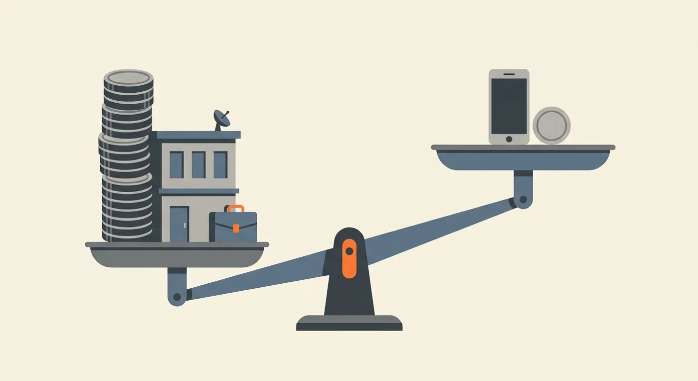 Illustration comparing the cost of an agency-built construction app against a low-cost AI-built app