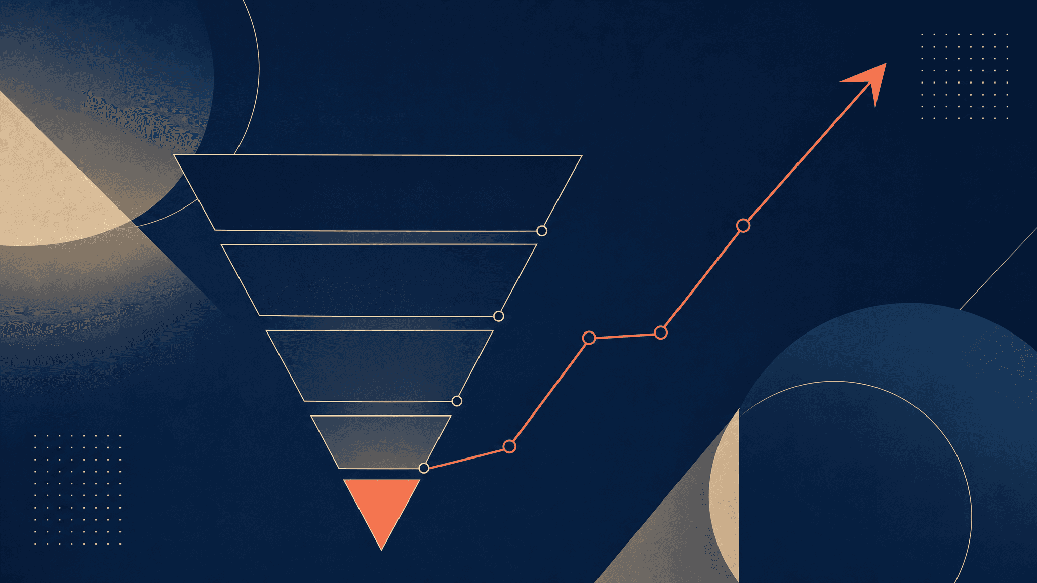 Website conversion funnel illustration showing visitors turning into customers through an optimized landing page
