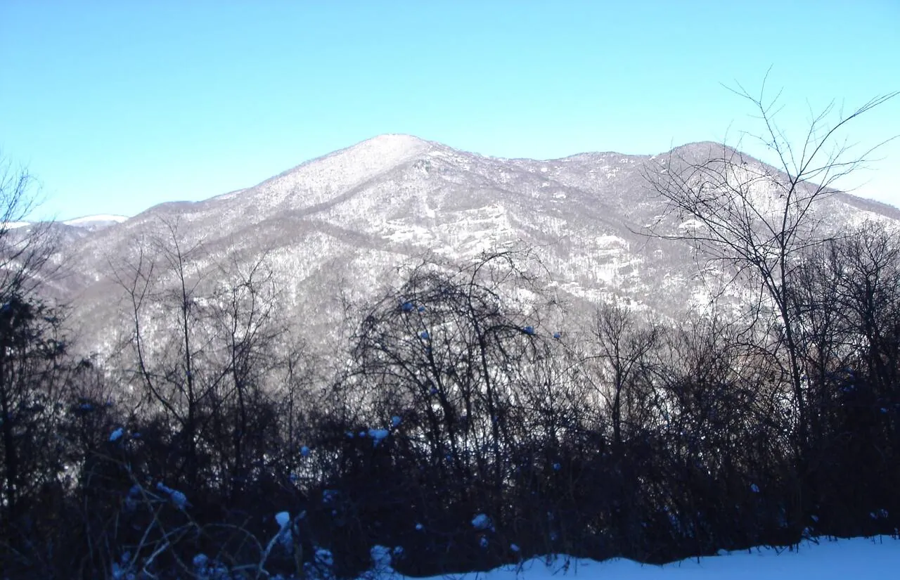 Snow on the mountain across the valley from Bella Vista