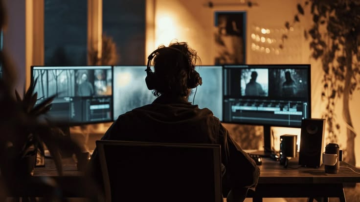 Professional video editing workspace showing a timeline with social media video footage on a computer screen