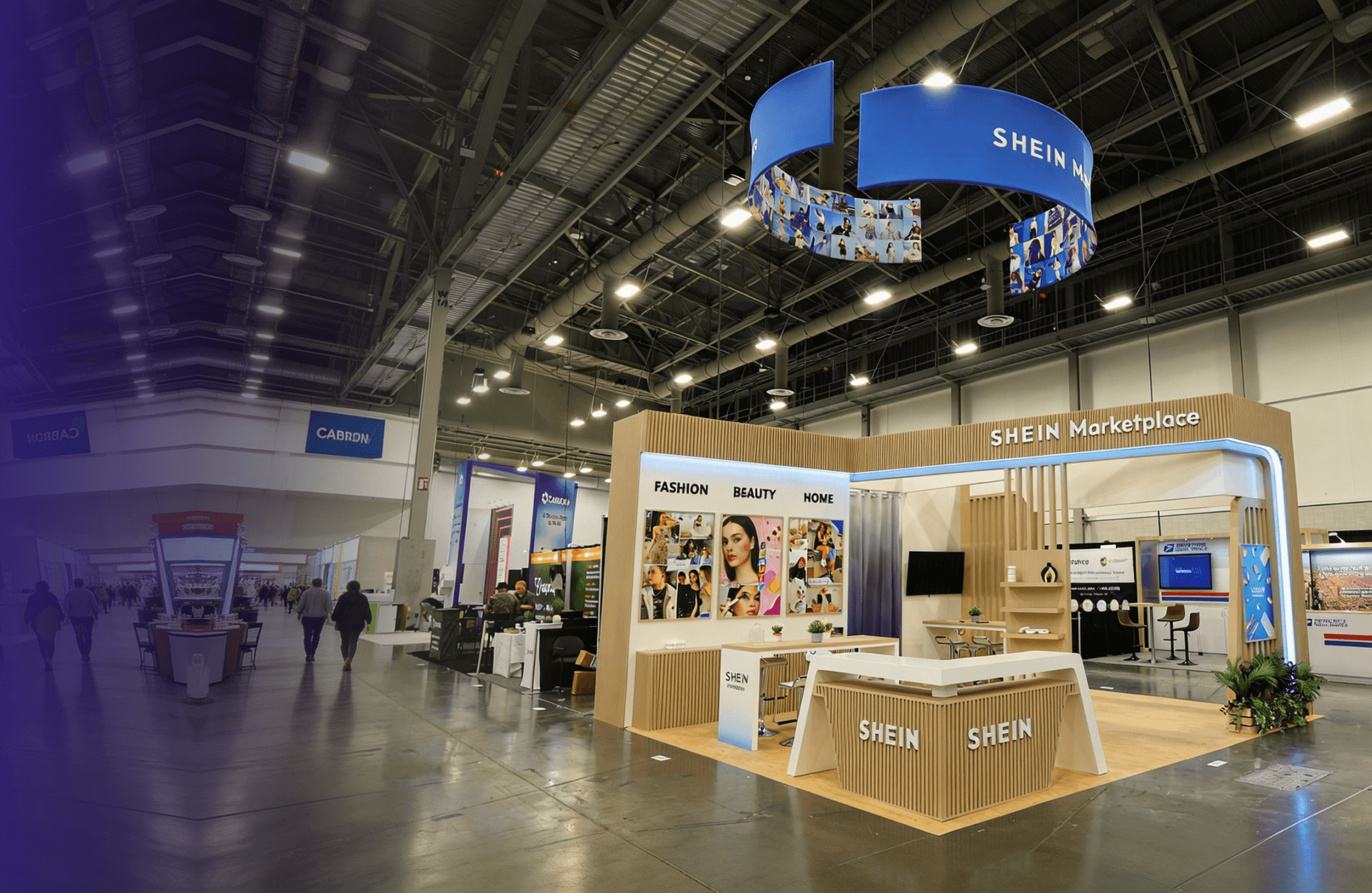 Double-deck trade show exhibit booth engineered for structural compliance, featuring precision fabrication and coordinated on-site installation.