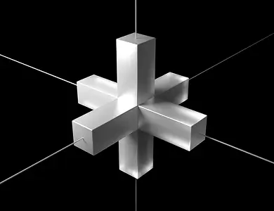 Abstract geometric structure made of intersecting planes in a three-dimensional form.