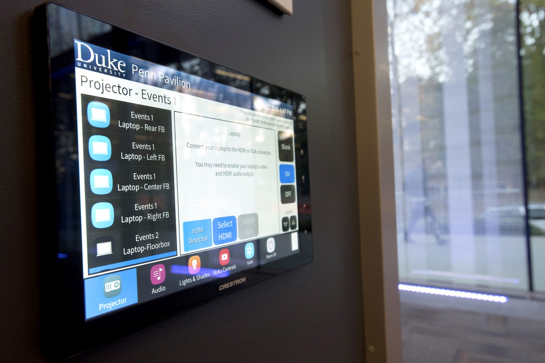 Duke Penn Pavilion touch panel project menu