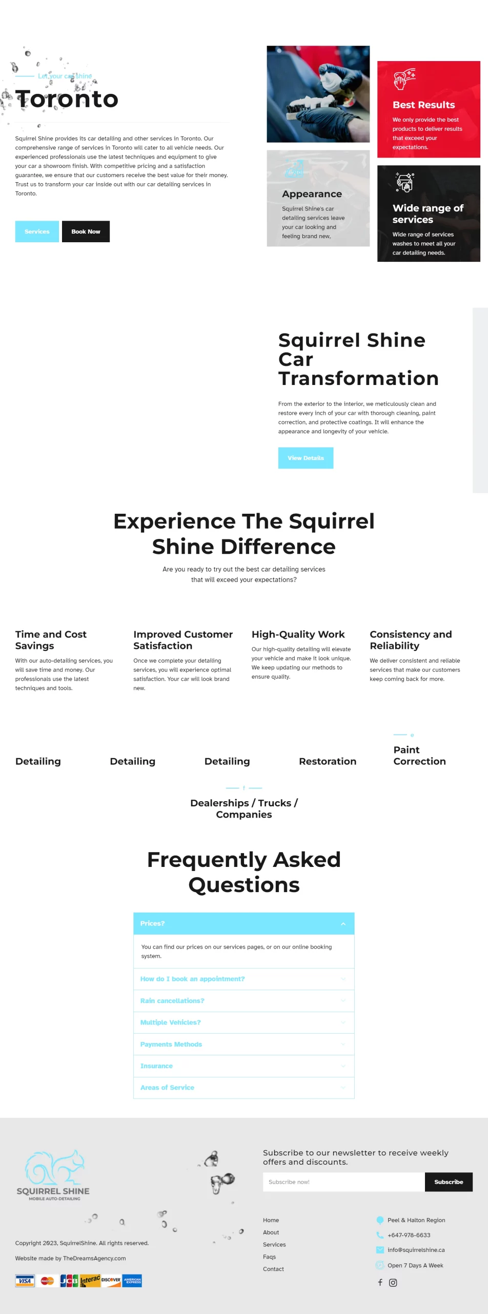 Toronto page for squirrelshine website developed & designed by Dreams Agency Mississauga, Ontario