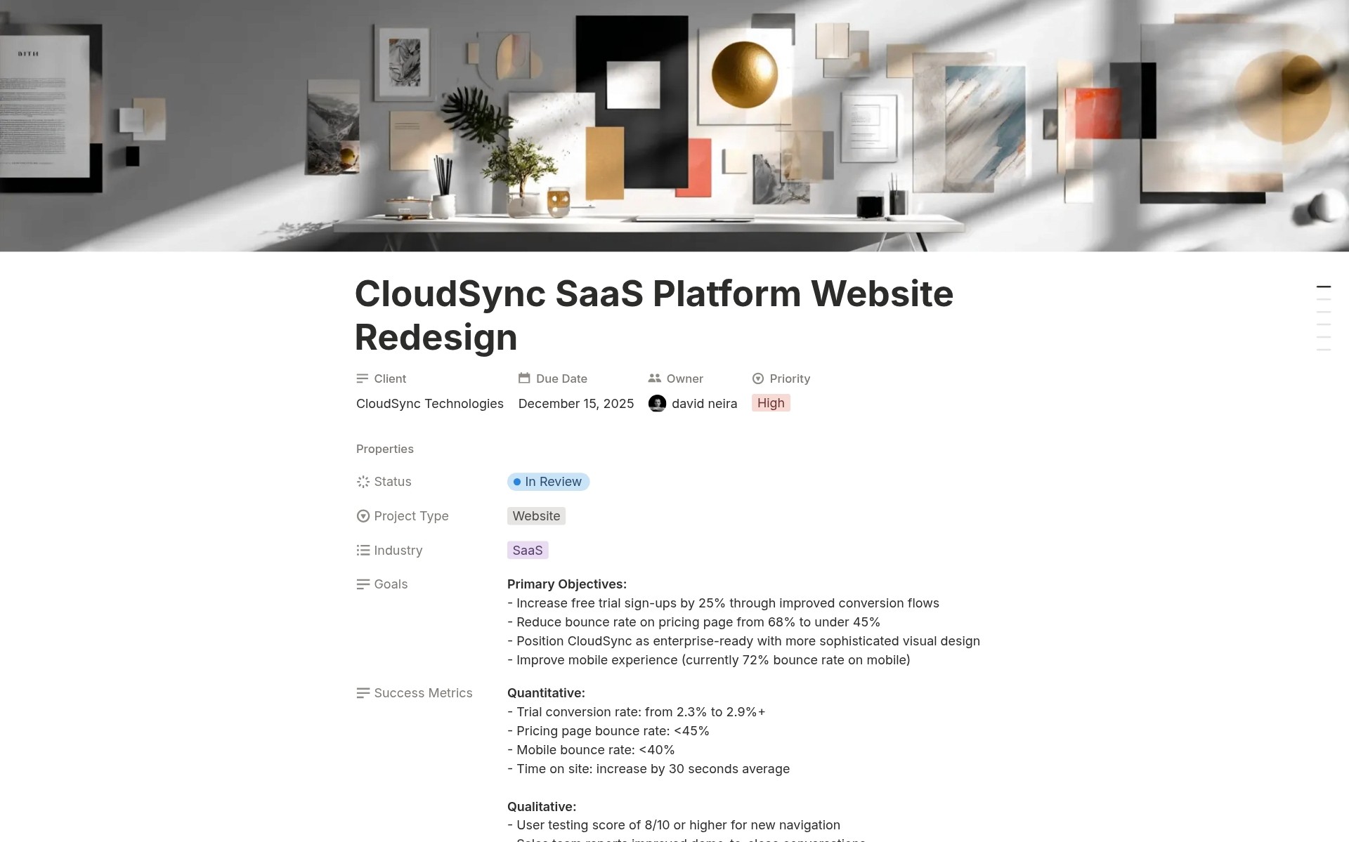 Design Brief example screenshot
