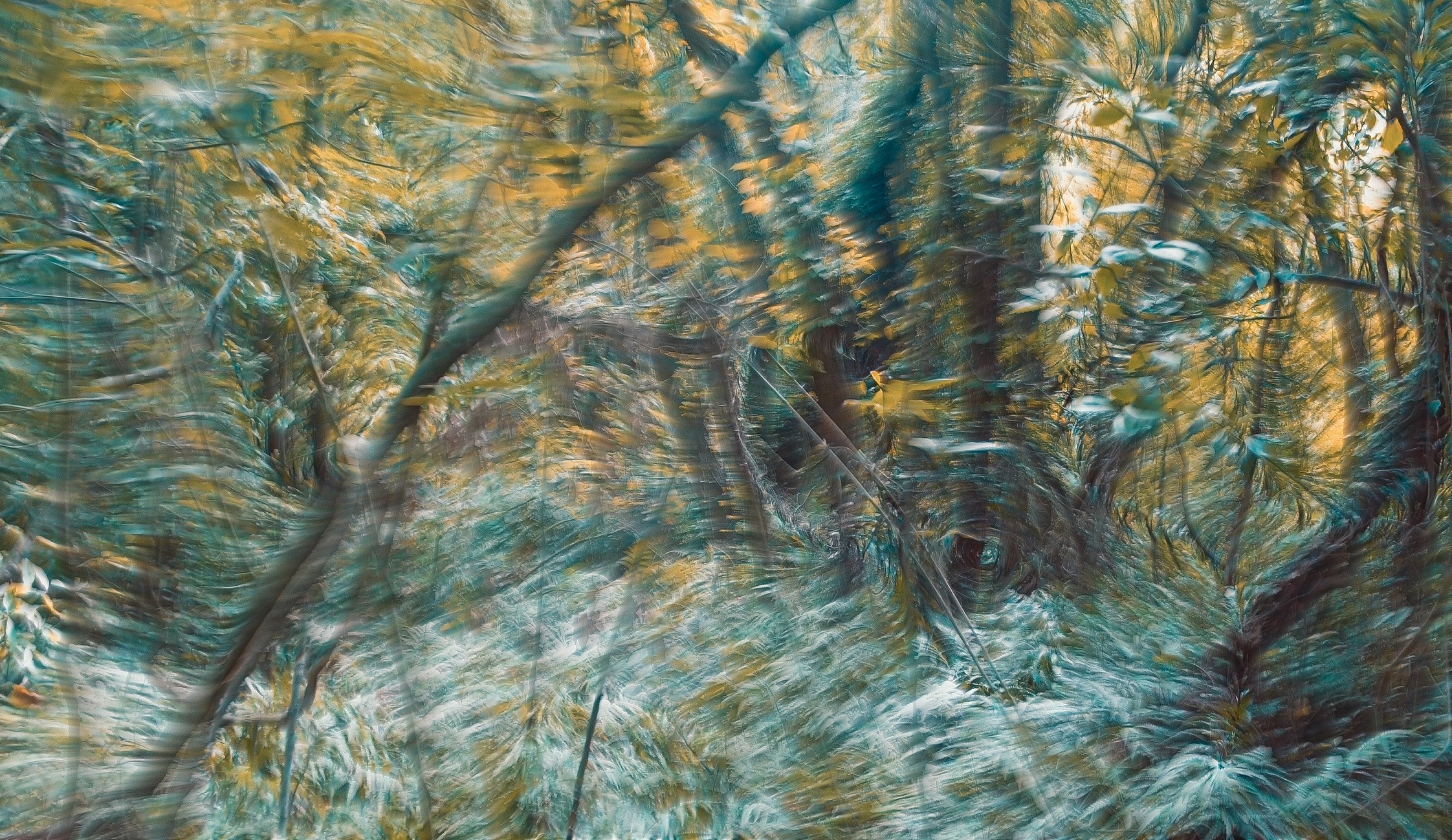 Blurred portrait of woman wearing futuristic helmet