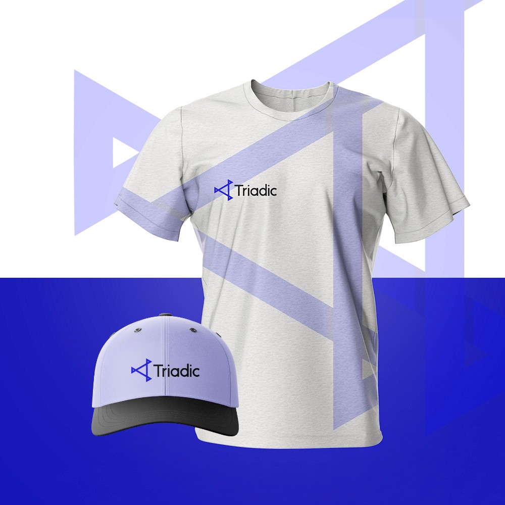 Triadic logo and tech branding assets designed with clean, modern UI Digital interface mockups for Triadic, a technology solutions startup