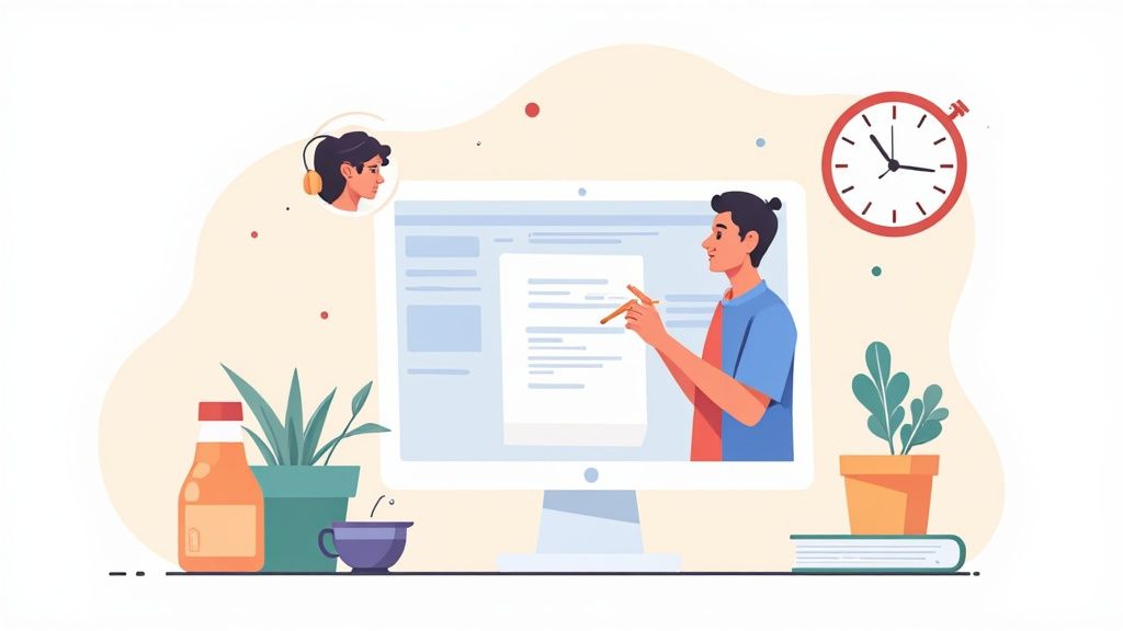 A person typing on a Mac, incorporating text-to-speech into their daily workflow.