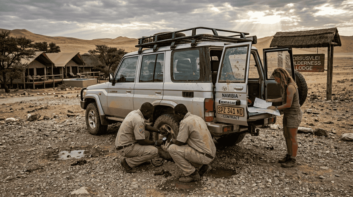 Luxury 4x4 SUV parked at Namibia lodge