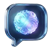 Glowing sphere inside speech bubble icon