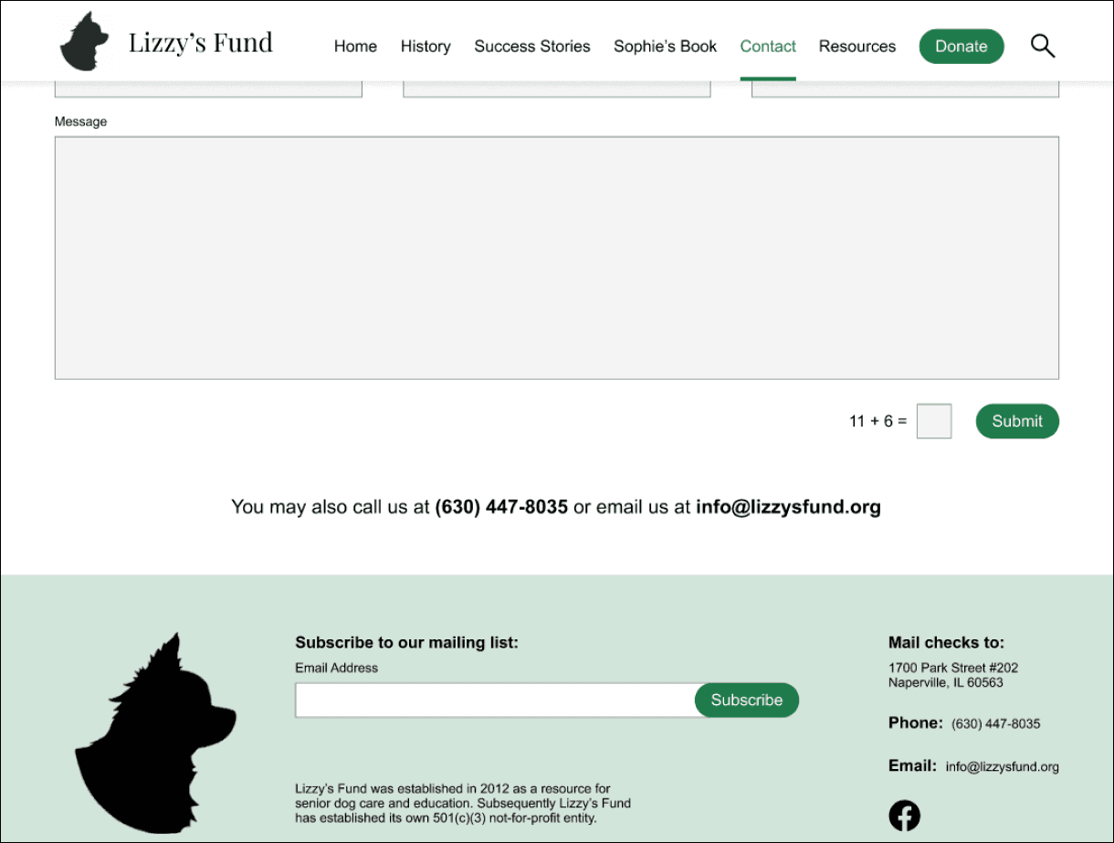High-fidelity contact page wireframe
