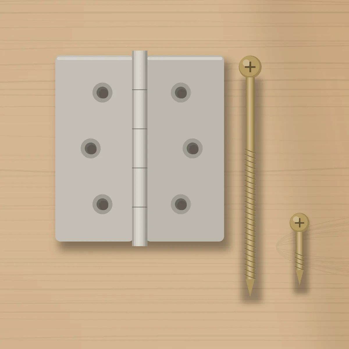 Long hinge screw beside a hinge leaf