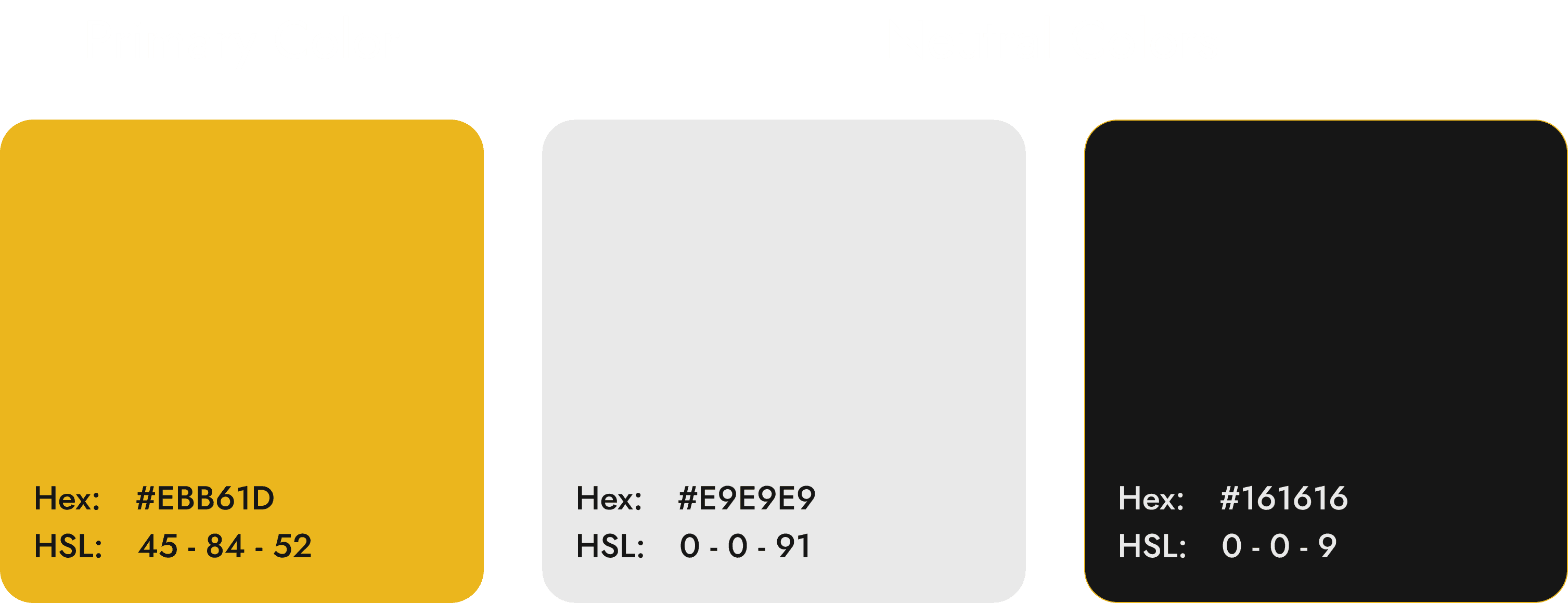 UI color palette showing primary and neutral colors with hex and HSL values for a travel app design system.