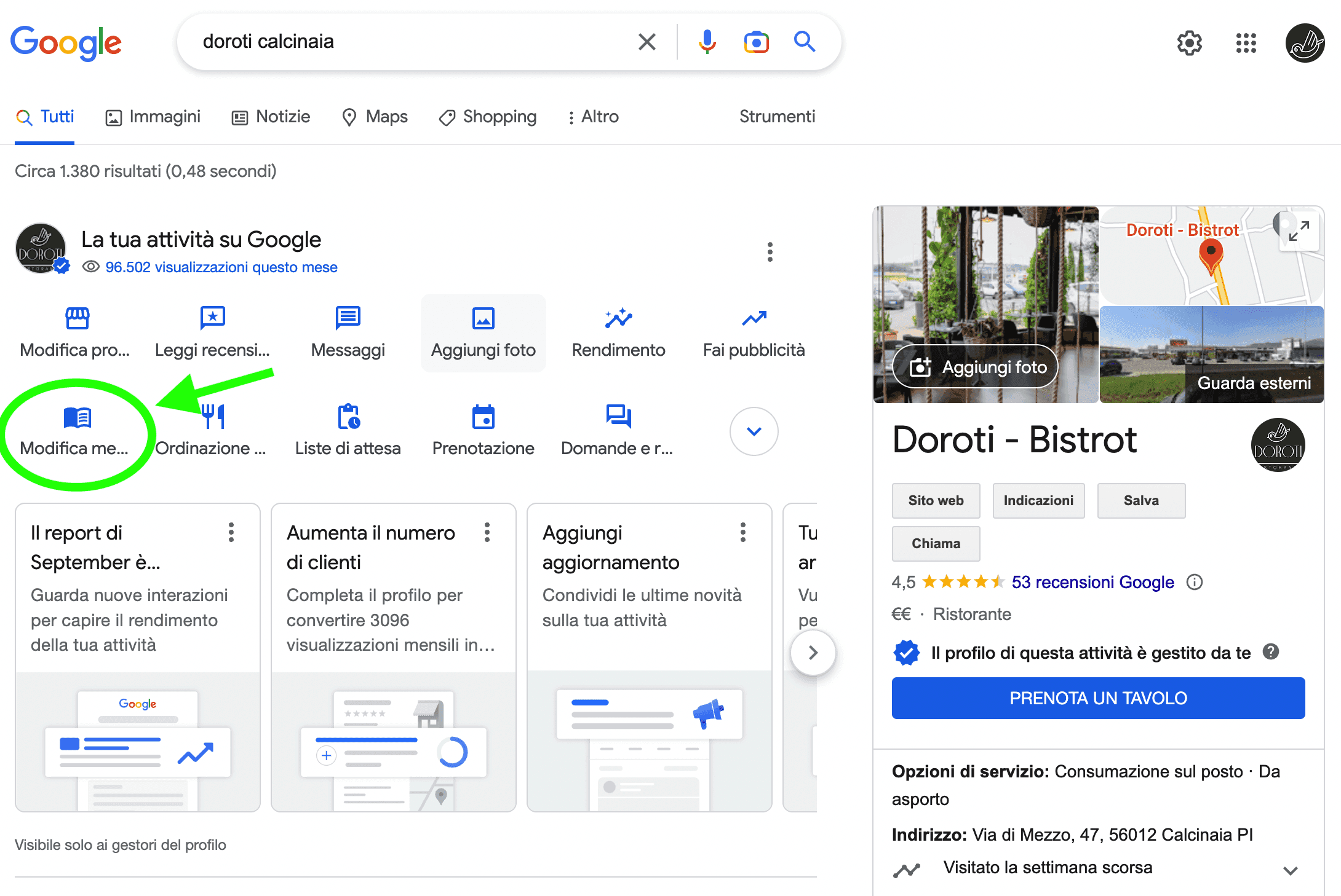 Google ristoranti menu