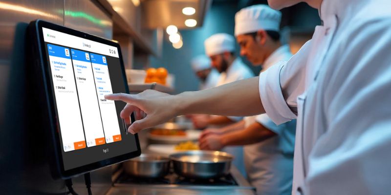 Kitchen staff using the StoreHub Kitchen Display System
