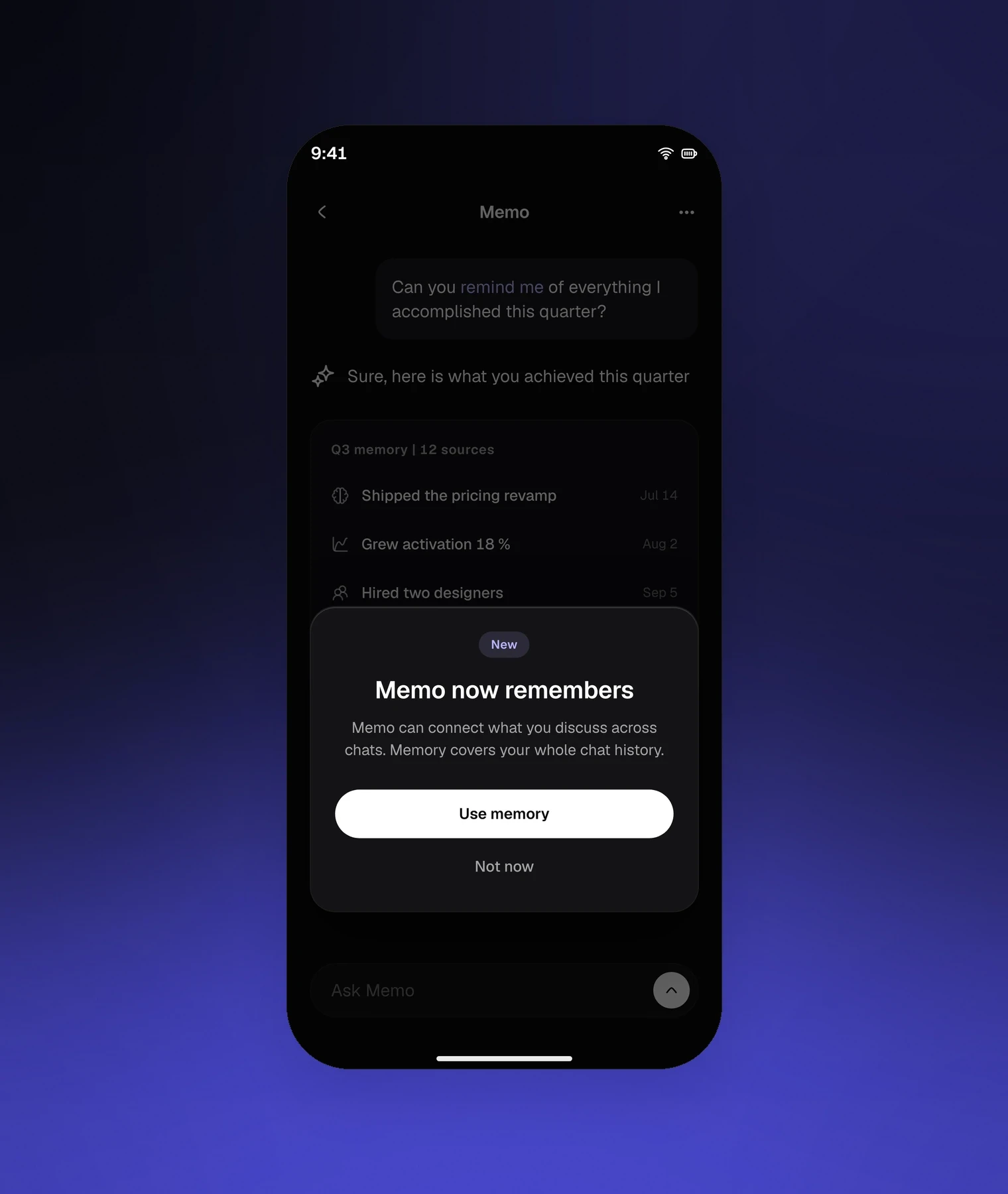 Memo Mobile screens