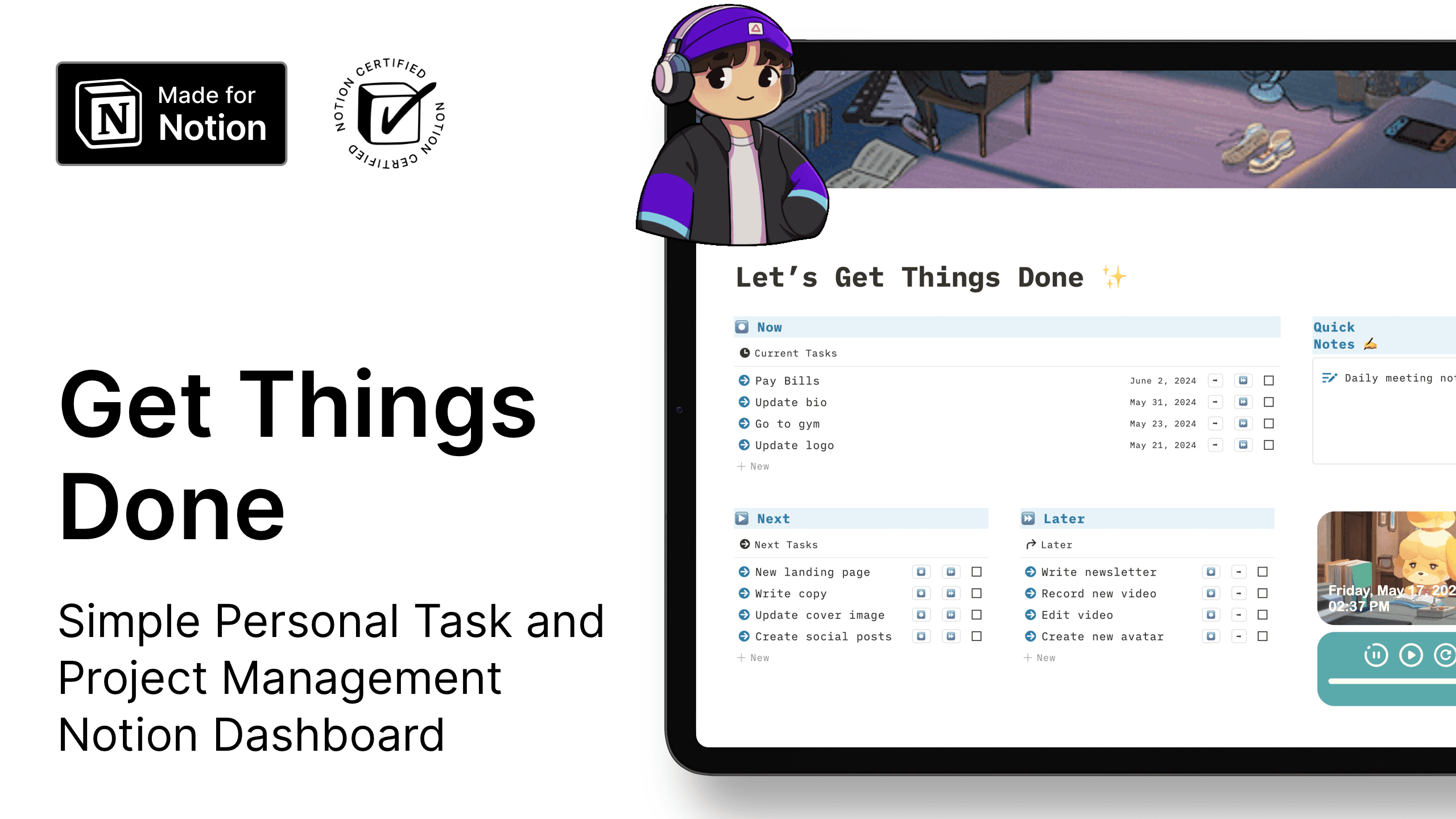 Notion Get Things Done (GTD) Dashboard