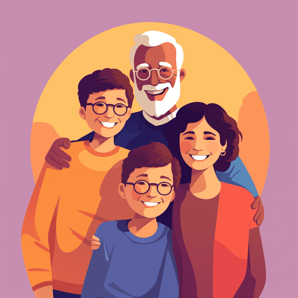 A family smiling for a group photo.