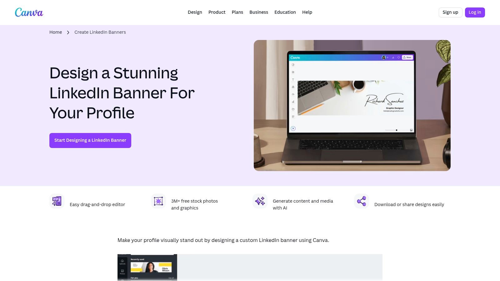 Canva's LinkedIn banner templates and editor interface
