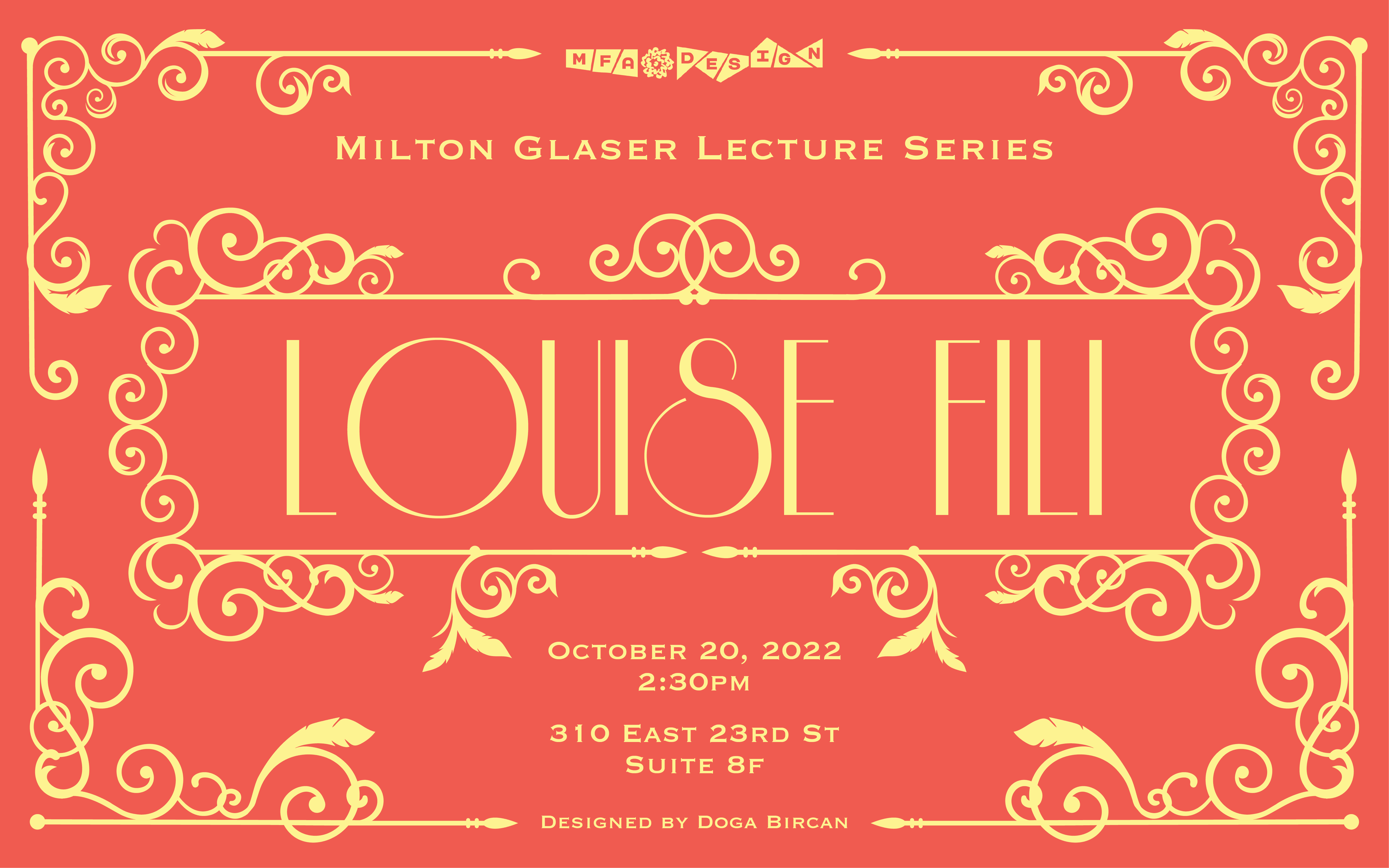 colorful poster for Louise Fili guest lecture