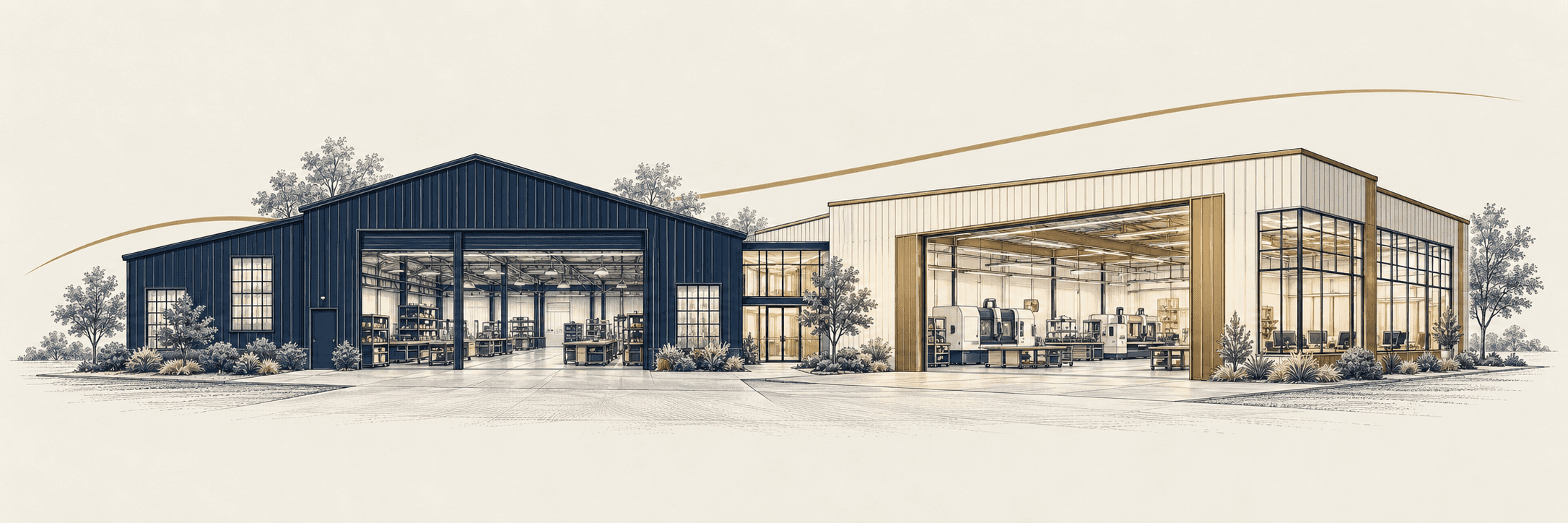 Illustration of an operating business adding facilities and equipment for expansion