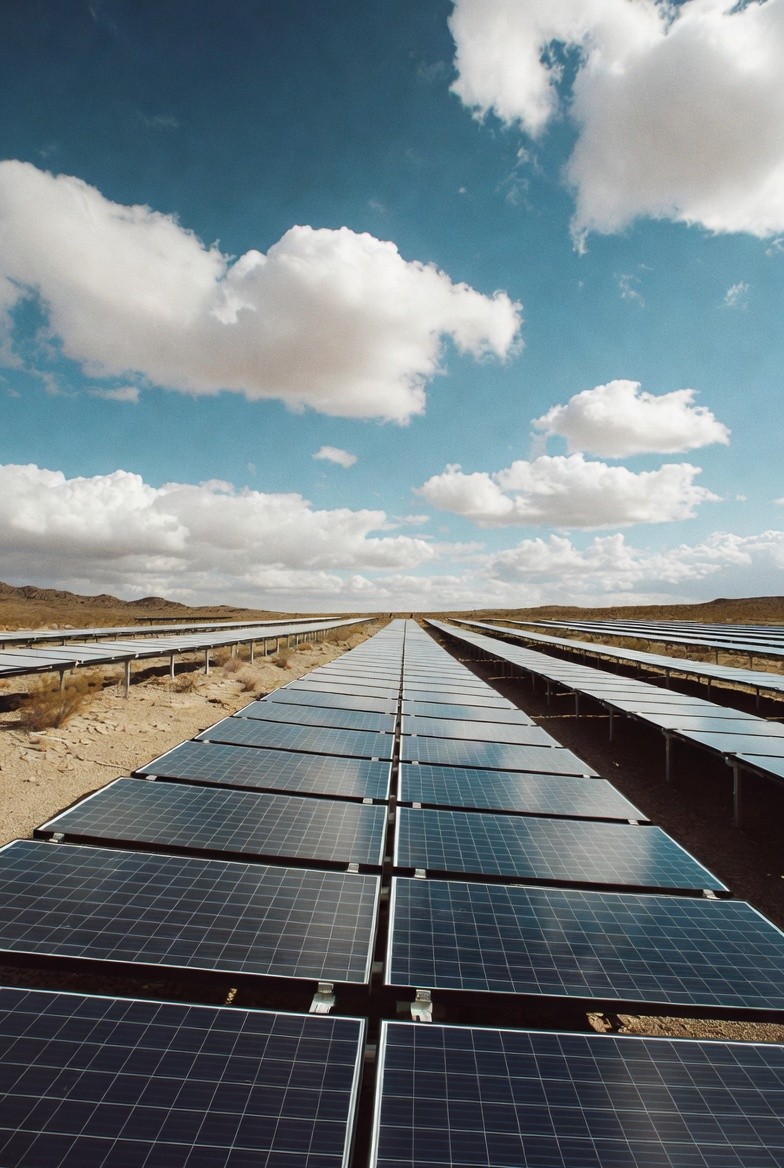 Technician in safety gear working on a solar panel
