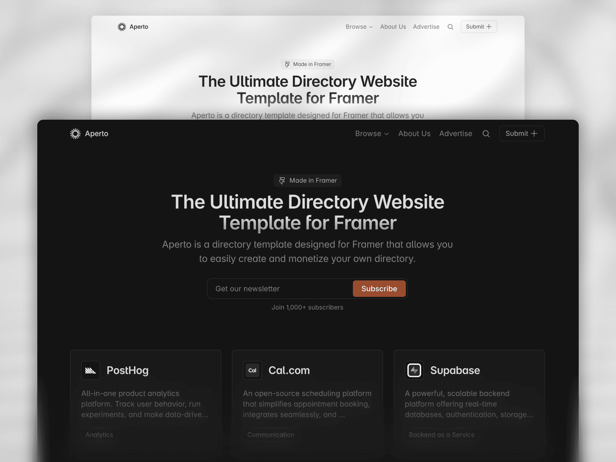 Aperto Framer template