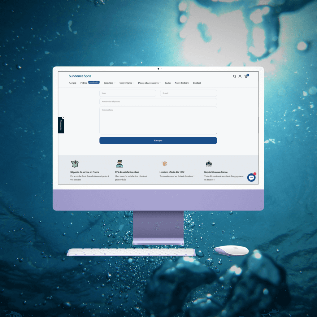 Capture d'écran de la boutique Shopify de Sundance Spas France
